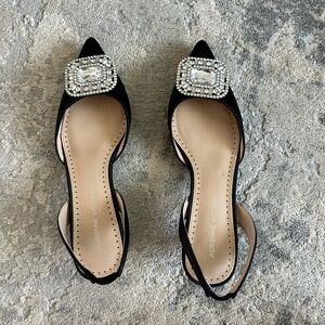 Adrienne Vittadini Black Slingback Heels with Crystal Embellishment